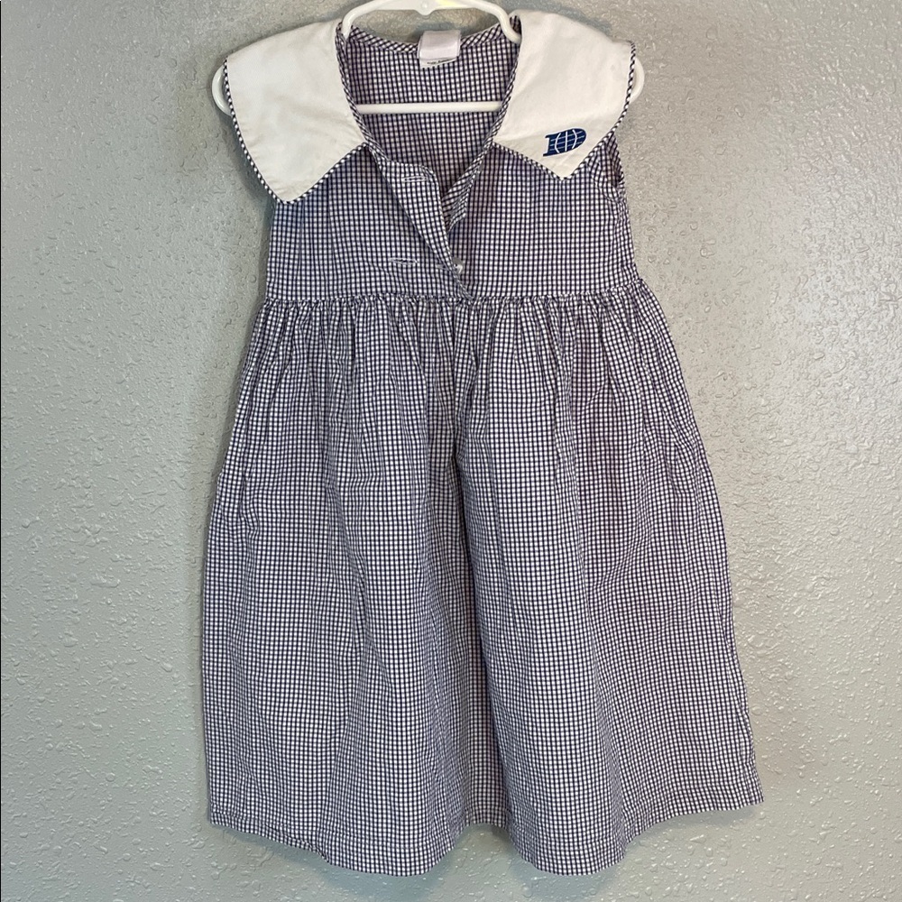 intage Girls Navy Gingham Dress – Peter Pan Collar, Size 3